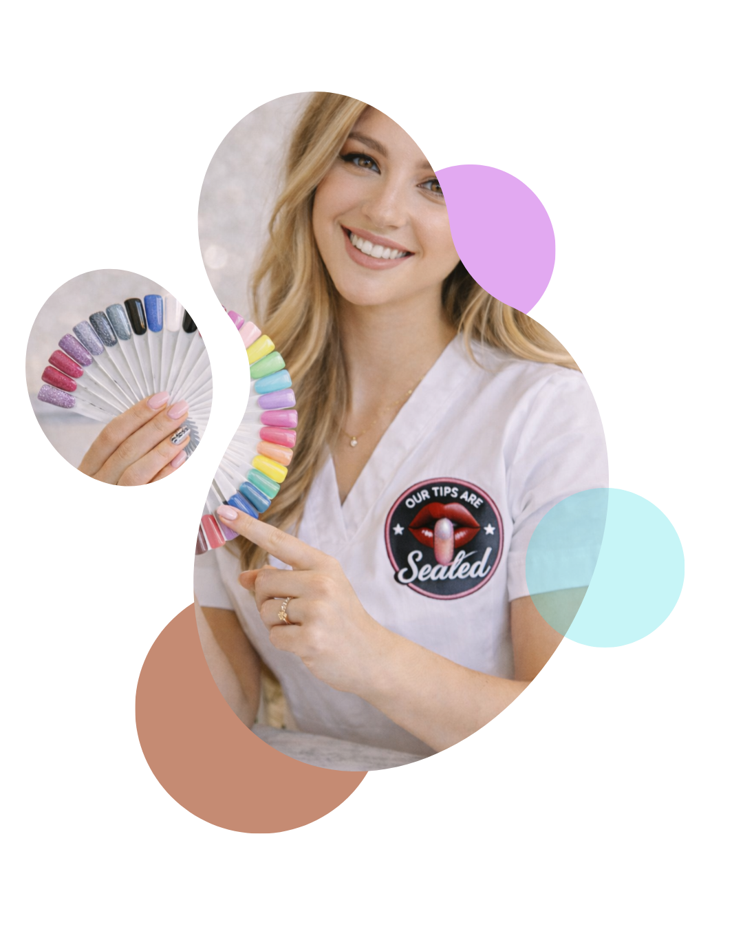 Our Tips Are Sealed nail technician with colorful nail polish selection